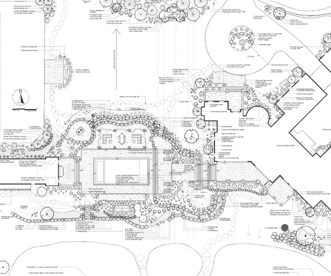 A black and white landscape design sketch
