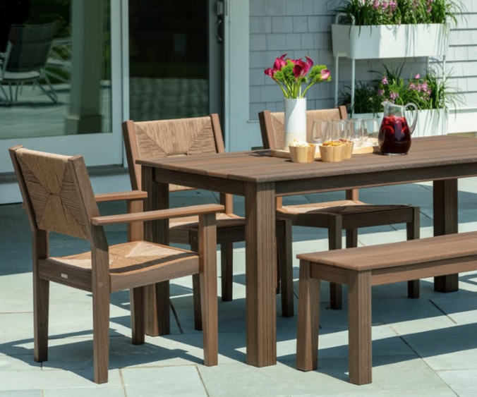 Closeup of outdoor living furniture table and chairs