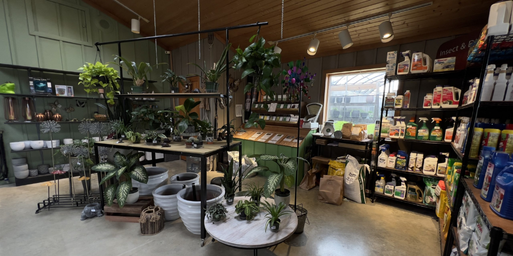 The interior of Wasson's Union City Garden Center full of houseplants and garden accessories