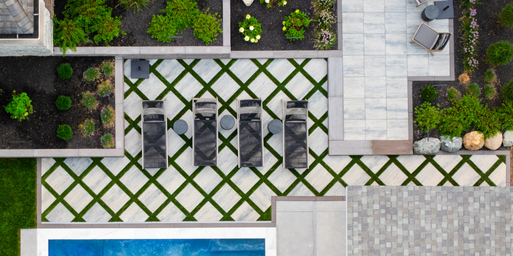 An aerial shot of blended natural and modern landscape design materials