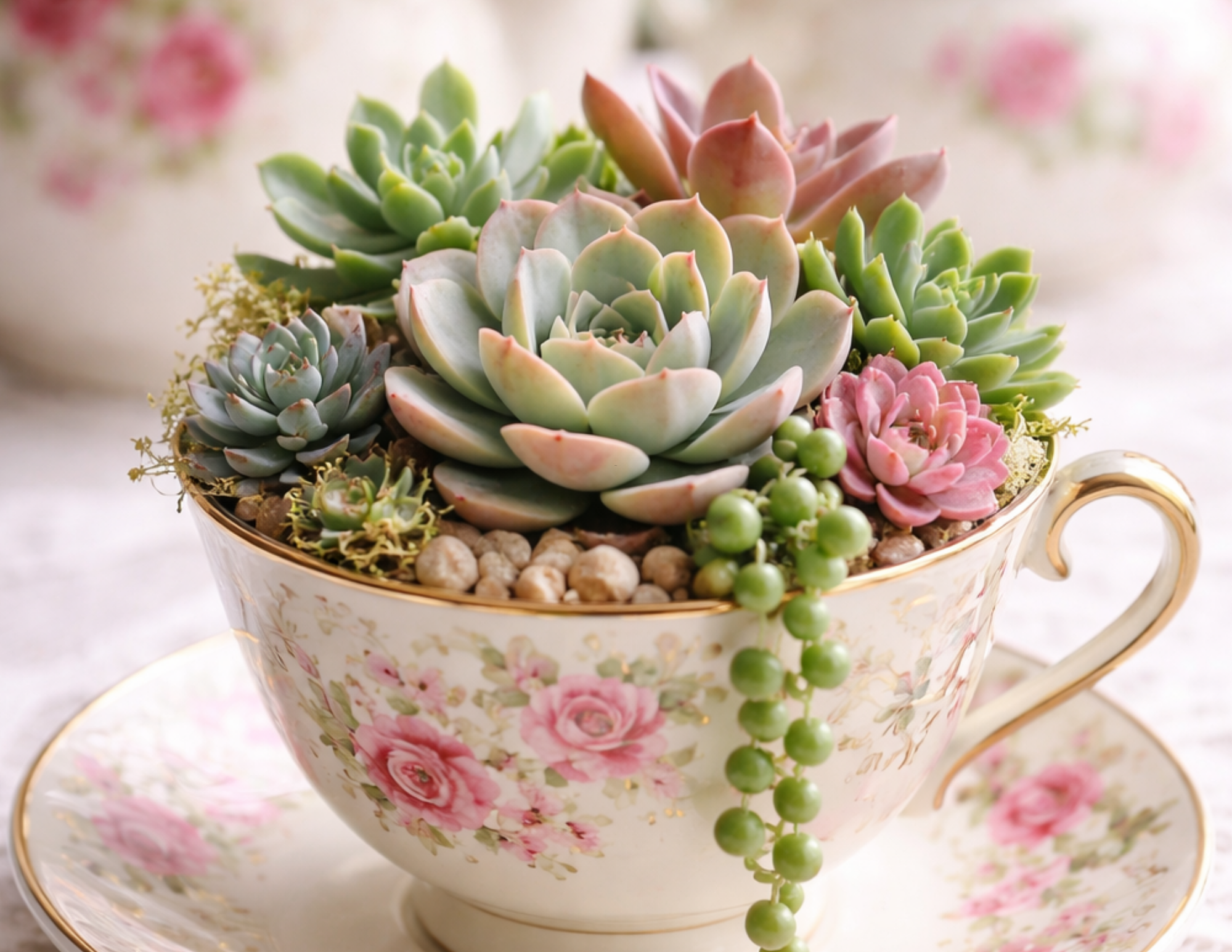 garden party teacup succulent workshop at Wasson in Fishers, IN